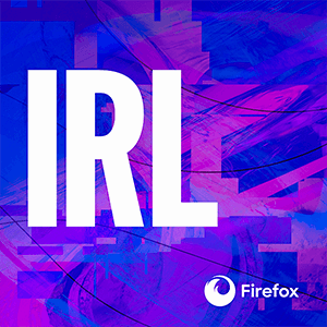 "IRL" written in white on purple and pink background.